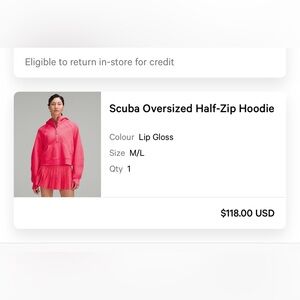 Lululemon Scuba half zip oversized hoodie, size M/L